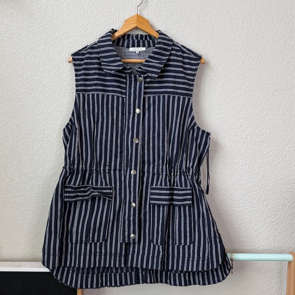 Skies Are Blue Cinch Vest Striped Blue White Plus Size XXLarge - Picture 2 of 10